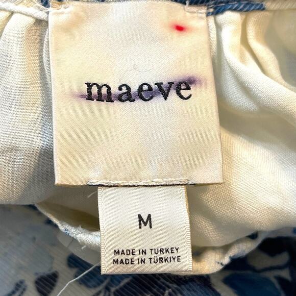 Anthropologie Maeve Long-Sleeve V-Neck Mini Swing Dress Blue Floral Medium New - Picture 9 of 10